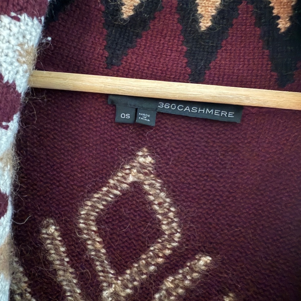 360 Cashmere Burgundy and Black Fringe Cardigan - Picture 4 of 4